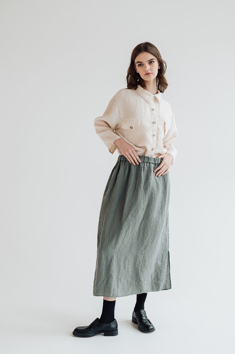 Linen skirt Ruby . Natural linen skirt . Midi linen skirt image 3