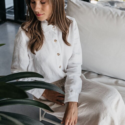 トップス carla Lady linen like tops Linen Shirt CARLA . Linen