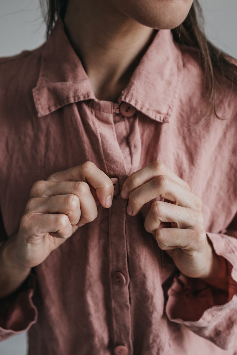 Linen shirt ERICA. Long sleeve shirt relaxed fit, tunic shirt , classic shirt , linen jacket image 5