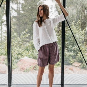 Natural  linen shorts APRIL. Washed women linen shorts. Linen clothing for women.