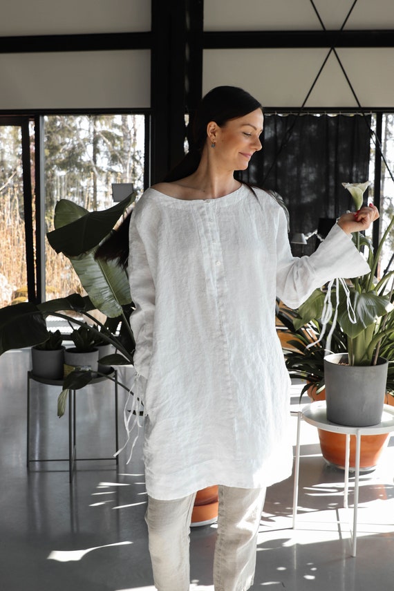 Linen Tunic Dress TAMI. Knee Length Dress,linen Shirt Dress