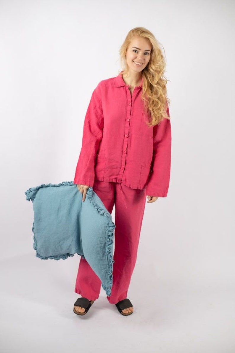 Linen pajama Erica , Linen set . Linen shirt and linen pants, monochrome clothing, linen pajamas image 1