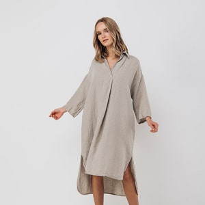 Linen tunic dress SIMPLE . Midi dress with pockets image 4
