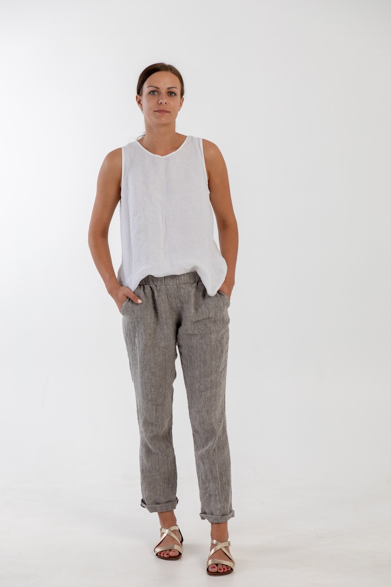 Natural linen pants BELLA . Washed women linen trousers. Linen clothing for women.Slightly tapered linen pants image 1