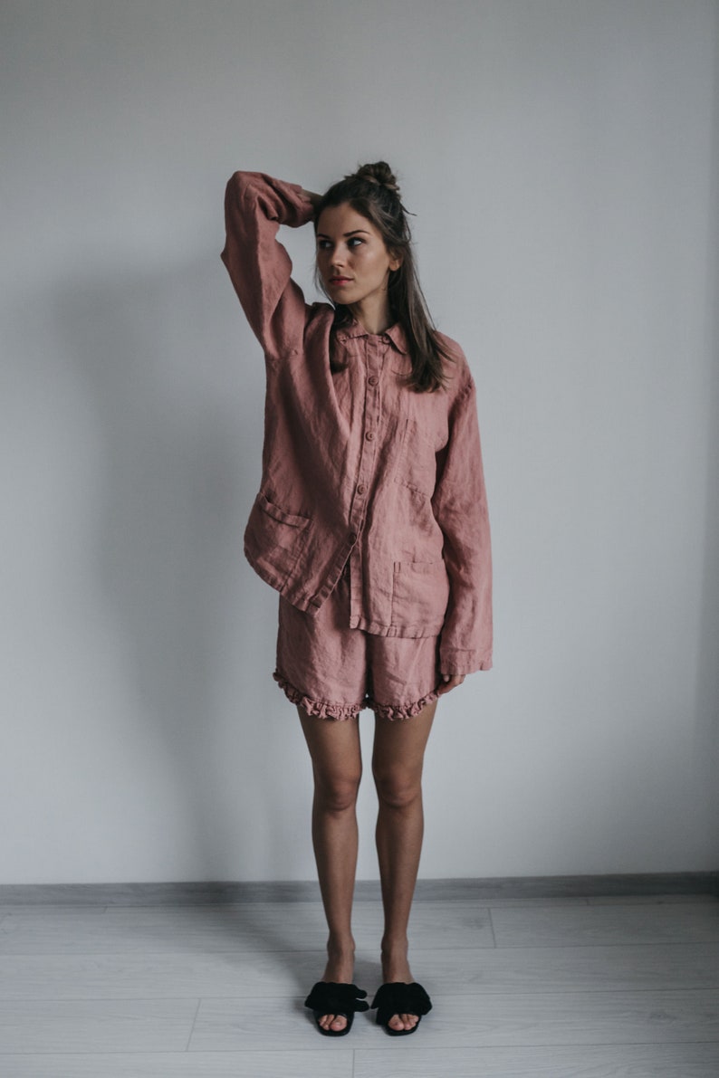 Linen shirt ERICA. Long sleeve shirt relaxed fit, tunic shirt , classic shirt , linen jacket image 1