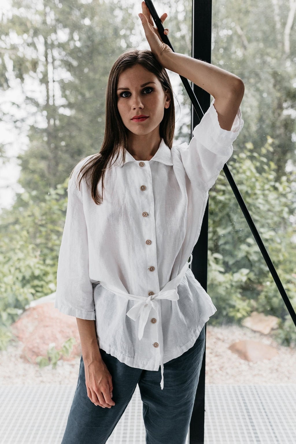 トップス LINEN WASH CACHE SHIRT Luna White Oversized Linen Shirt with Pockets – camixa.com