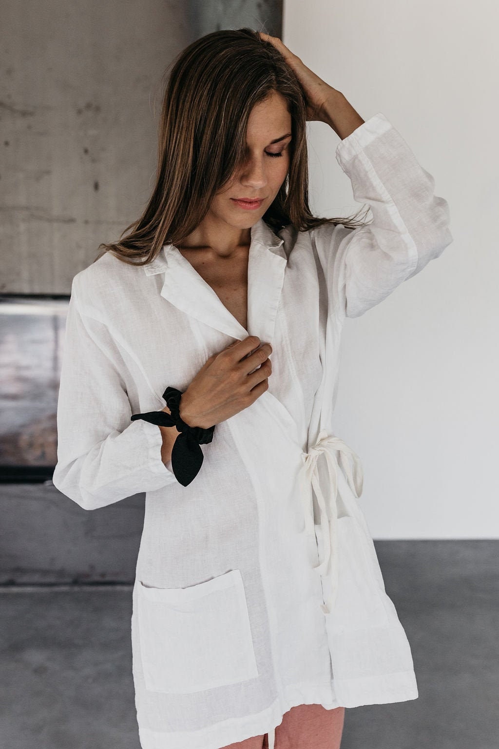 Linen jacket GRACE .Wrap jacket. Linen wrap dress.Linen shirt dress