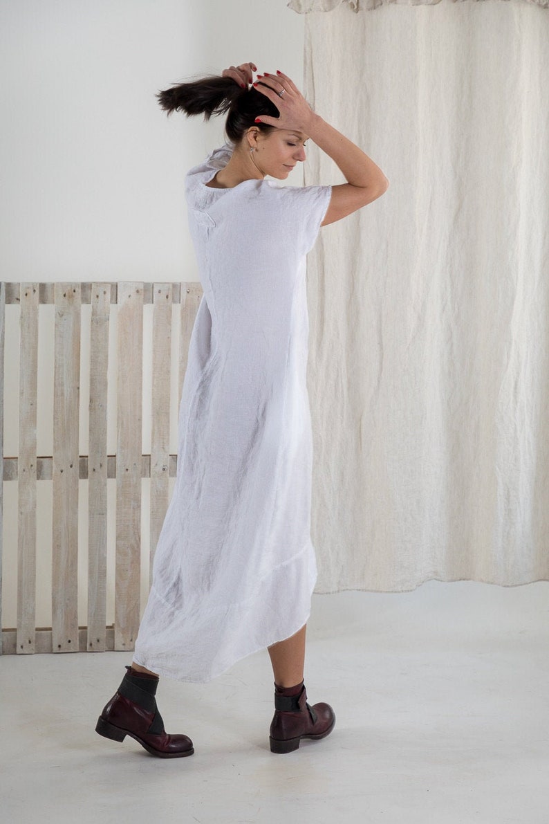 Linen dress ZOE . Linen tunic dress. White Summer linen dress. Long linen dress image 2