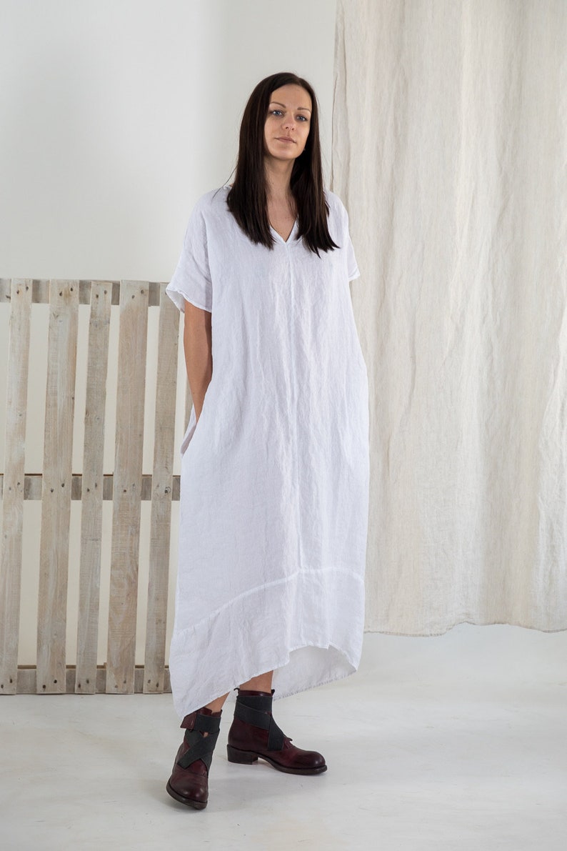 Linen dress ZOE . Linen tunic dress. White Summer linen dress. Long linen dress image 6
