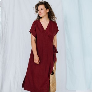 Linen dress EMILY. Line wrap dress with pockets, shirt sleeves