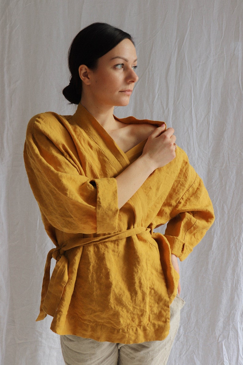 Linen wrap shirt AJO .Linen jacket.Japanese inspired oversize kimono jacket,linen wrap dress, linen clothing for women image 2