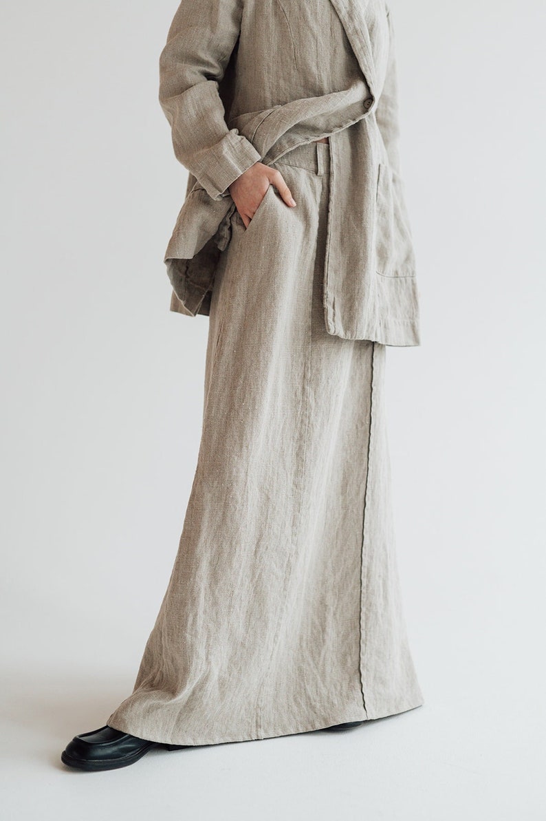 Maxi linen skirt RAW, long skirt with pockets image 4