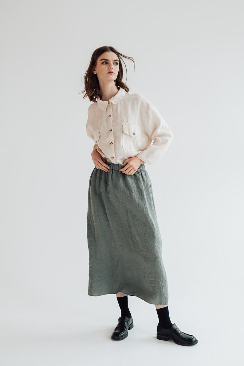 Linen skirt Ruby . Natural linen skirt . Midi linen skirt image 4