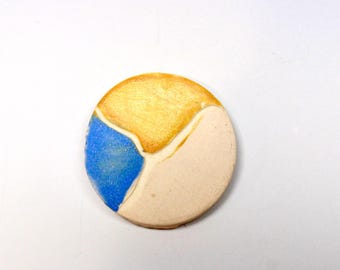 Handmade Ceramic Magnet | Abstract Fridge Decor | Blue, Yellow, Cream
