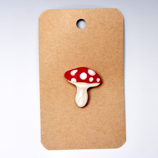 Handmade Red Mushroom Pin/Cottagecore Jewelry/Aesthetic Decor/Nature Broach/Backpack Charm/Ceramic Pin Accessories/Red/White