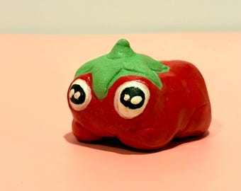 Handmade Ceramic Tomato Frog Figurine | Cottagecore Desk Decor| Magnet Option | Made to Order