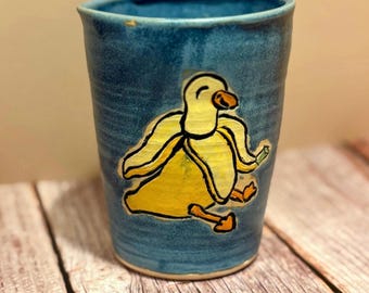 Banana Goose Whimsy Mug | Cottagecore Ceramic Coffee Cup | Handmade Kawaii Art | In Stock & Made to Order