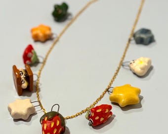 Custom Clay Charm Necklace | Cottagecore Frog, Kawaii Star, Strawberry, Cloud | In Stock & Made to Order