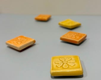 Daisy Ceramic Fridge Magnets | Handmade Orange & Yellow Kitchen Decor | Made to Order