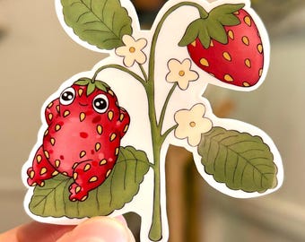 Strawberry Frog Strawberry Plant Vinyl Gloss Waterproof Sticker