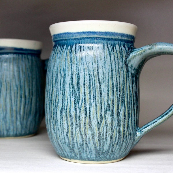 16 oz Textured Mugs, Matte Blue Mug, Handmade Ceramic Mug/Ceramic Tea Cup/Handmade Gift/Pottery Cup, Mug Sets