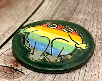 Pride Frog Coasters | LGBTQ+ Ceramic Coasters | Rainbow Flag Drink Coaster | Cork Backed | Handmade Pottery