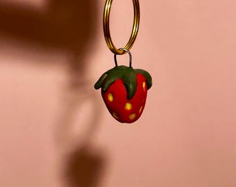 Handmade Ceramic Strawberry Keychain | Cottagecore Charm