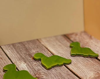 Handmade Green Dinosaur Coasters | Ceramic Pottery Drink Coaster Set | In Stock & Made to Order