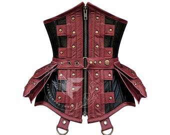 Authentic Leather Underbust Corset Belt | Steel Boned Shapewear Corset | Waist Shaper Corset for Women | Steampunk Corset for Dress