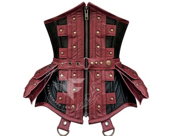Underbust Corset Leather Waist Shaper: Handmade Underbust, Steel Boned, Black or Burgundy