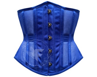 Underbust Blue Satin Corset | Waist Trainer Corset Belt | Plus Size Corset for Women | Waist Cincher Shapewear in Steel Bones