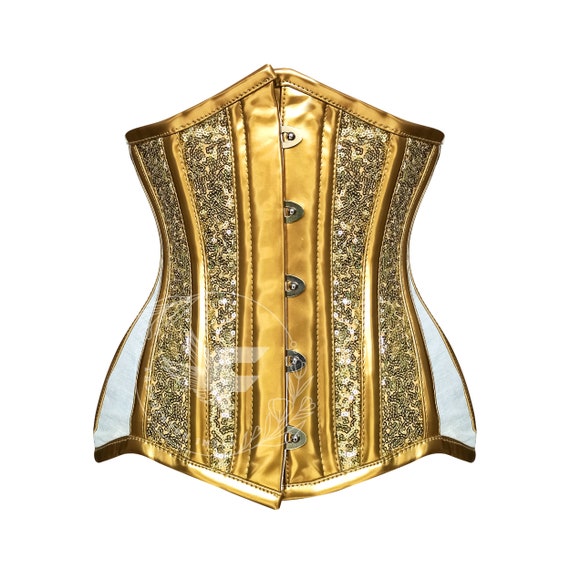 Scruffy Sequin Embroidered Underbust Corset Belt Gold and White