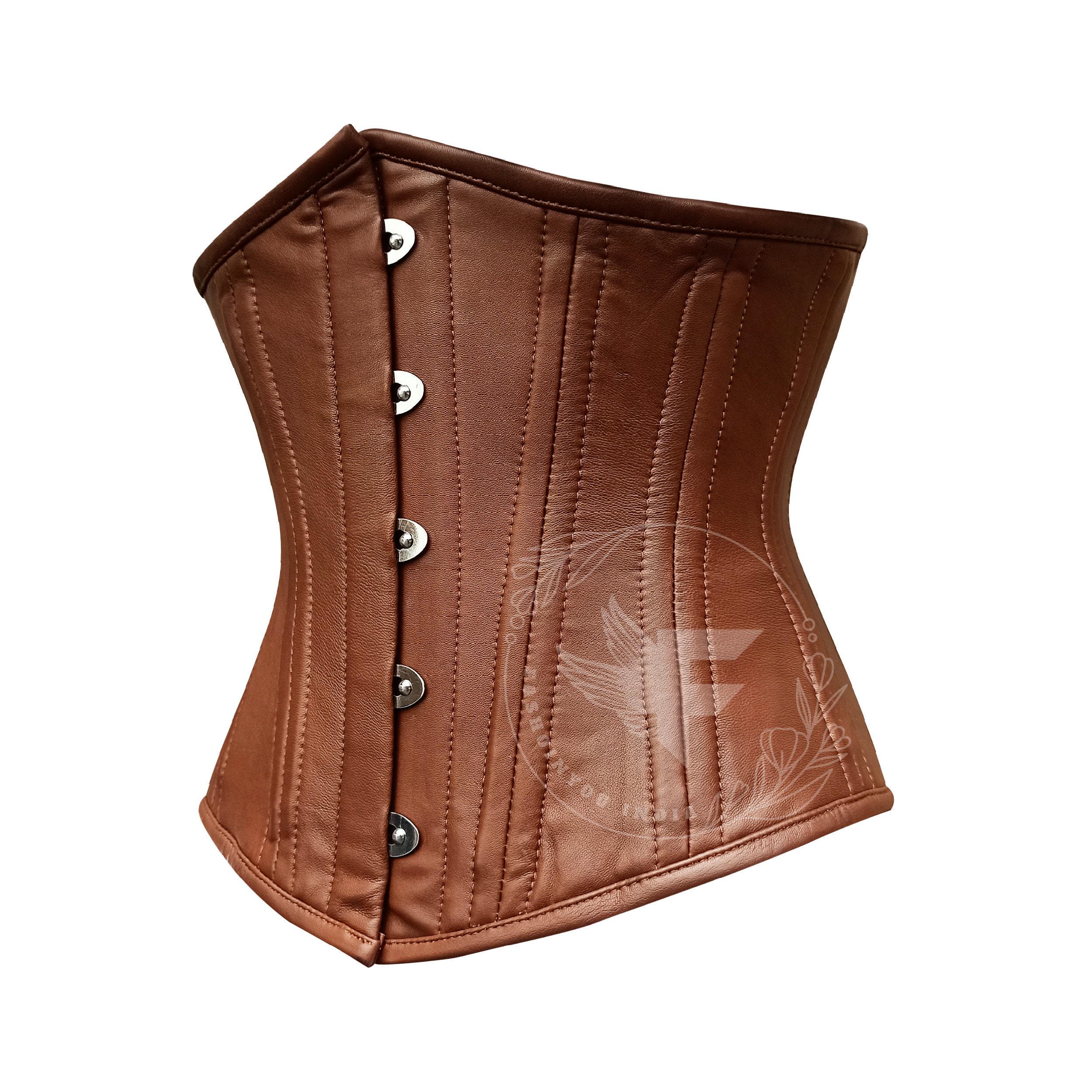 Size 22 Waist Brown Leather Underbust Corset Cognac Underbust Leather Corset – Structured Waist Shaping  main image 2
