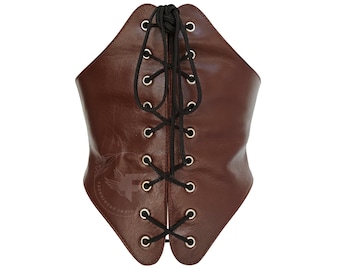 Renaissance Corset Leather Belt: Plus Size Brown Underbust Waist Shaper