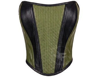 Genuine Leather Overbust Corset Top, Steel Boned Gothic Bustier, Quilted Renaissance Fair Corset