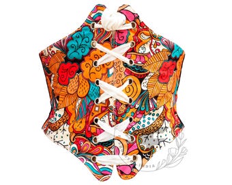 Abstract Floral Satin Underbust Corset Belt | Waist Cincher | Boho Festival Style