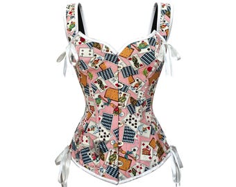Playing Card Corset Top: Cotton Canvas Overbust Shapewear
