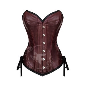 Overbust Leather Corset Top in Burgundy | Real Leather Renaissance Faire Corset Gothic | Steel Boned Leather Plus Size Corset