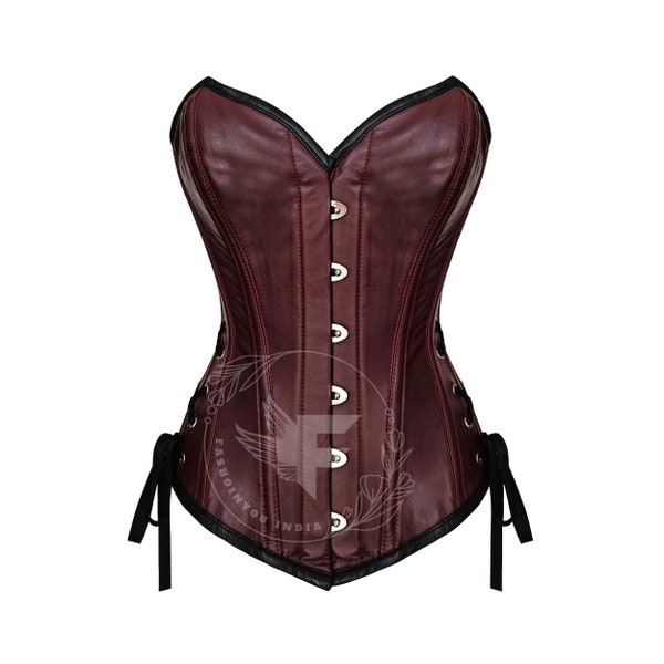 Overbust Leder Korsett Top in Burgund | Echtleder Renaissance Faire Korsett Gothic | Stahl ohne Knochen Leder Plus Size Korsett