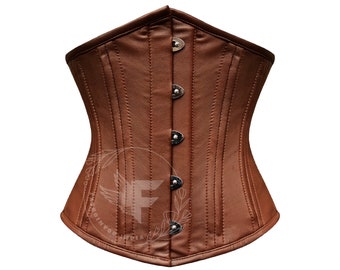 Brown Leather Underbust Corset | Best Waist Trainer for Women | Steel Boned Shapewear Corset | Plus Size Corset Authentic Leather