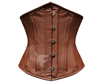 Heavy Duty Waist Trainer Steel Boned Leather Corset in Brown
