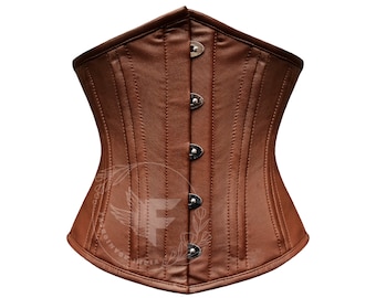 Brown Leather Underbust Corset | Best Waist Trainer for Women | Steel Boned Shapewear Corset | Plus Size Corset Authentic Leather