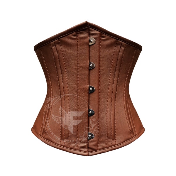 Corset sous la poitrine en cuir marron | Meilleur gaine de taille pour femme | Corset gainant avec baleines en acier | Corset Grande Taille en Cuir Authentique