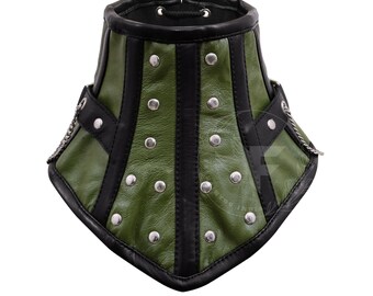 Genuine Leather Neck Corset Collar | Steampunk Studded Armor Harness