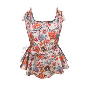Floral Print Satin Overbust Corset Top: Renaissance Victorian Lacing