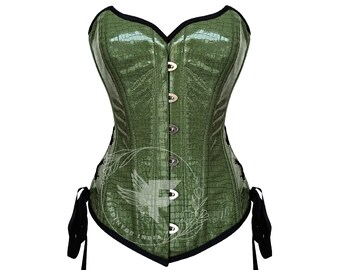 Haut corset overbuste en PVC texturé crocodile vert | Corsets à baleines en acier | Corset en cuir Renaissance Faire | Corset grande taille