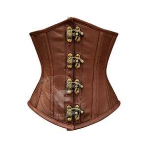 Heavy Duty Waist Trainer Steel Boned Leather Corset in Brown | Steampunk Corset for Dress | Leather Corset Belt in Plus Size