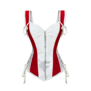 Glamorous Silk Overbust Corset in White and Red