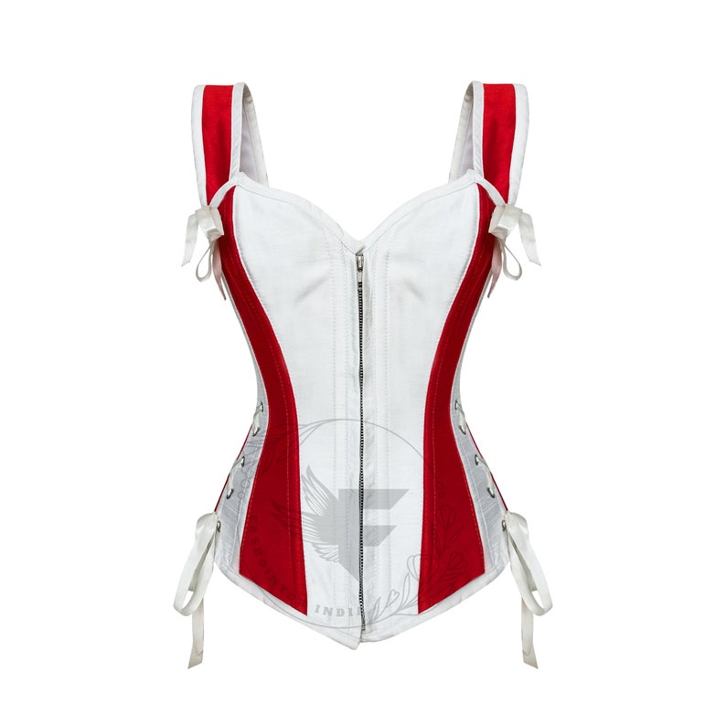 Glamorous Silk Overbust Corset in White and Red