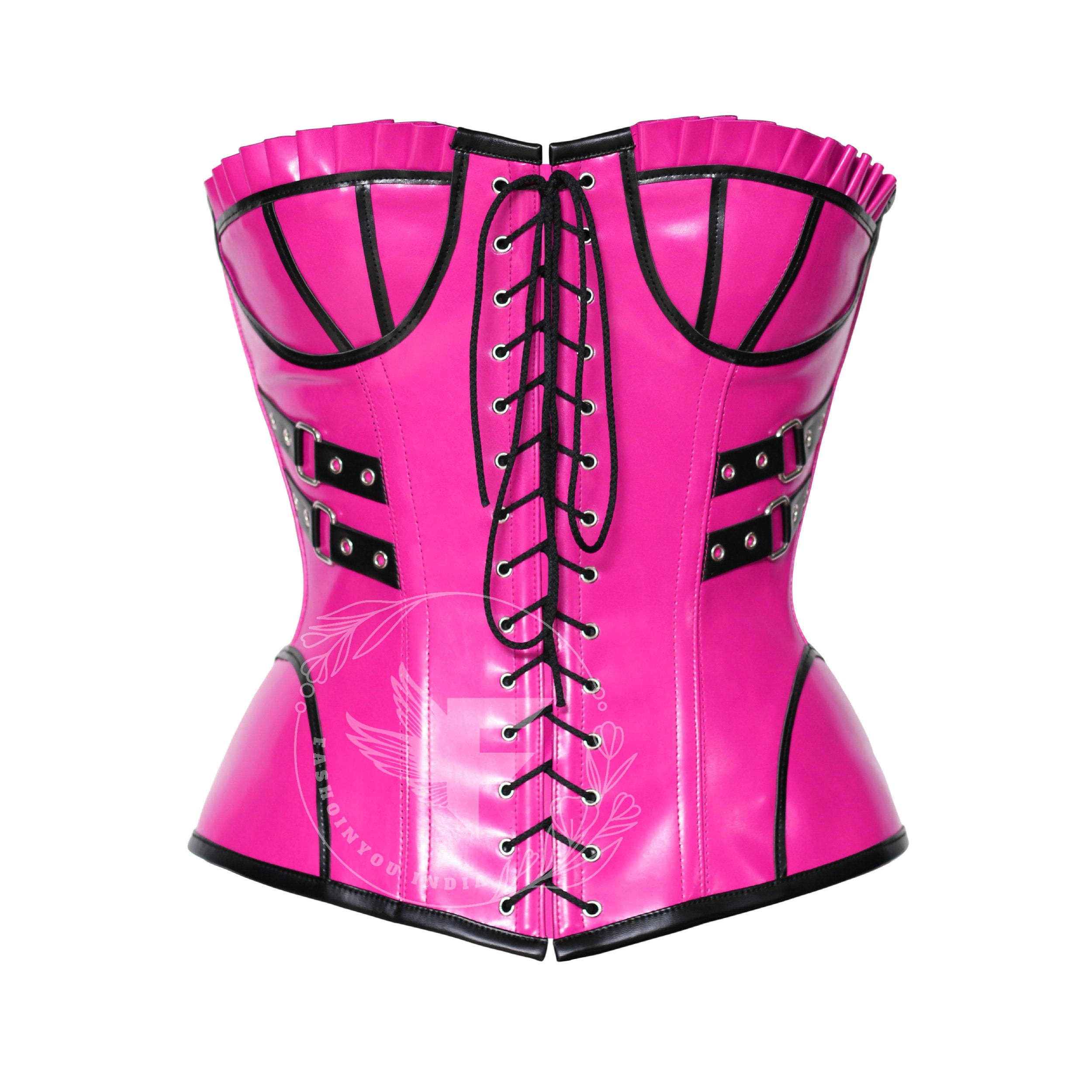 Zazu Hot Pink Faux Leather Overbust Corset Plastic Boned Body Shaper for  Statement Style and Silhouette Elegance 